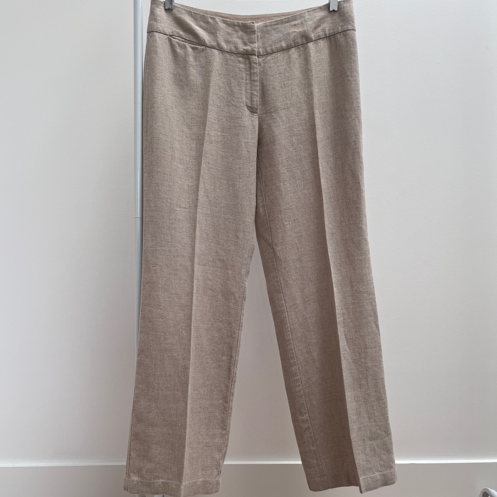 Women's Beige Wide-Leg Linen Blend Pants